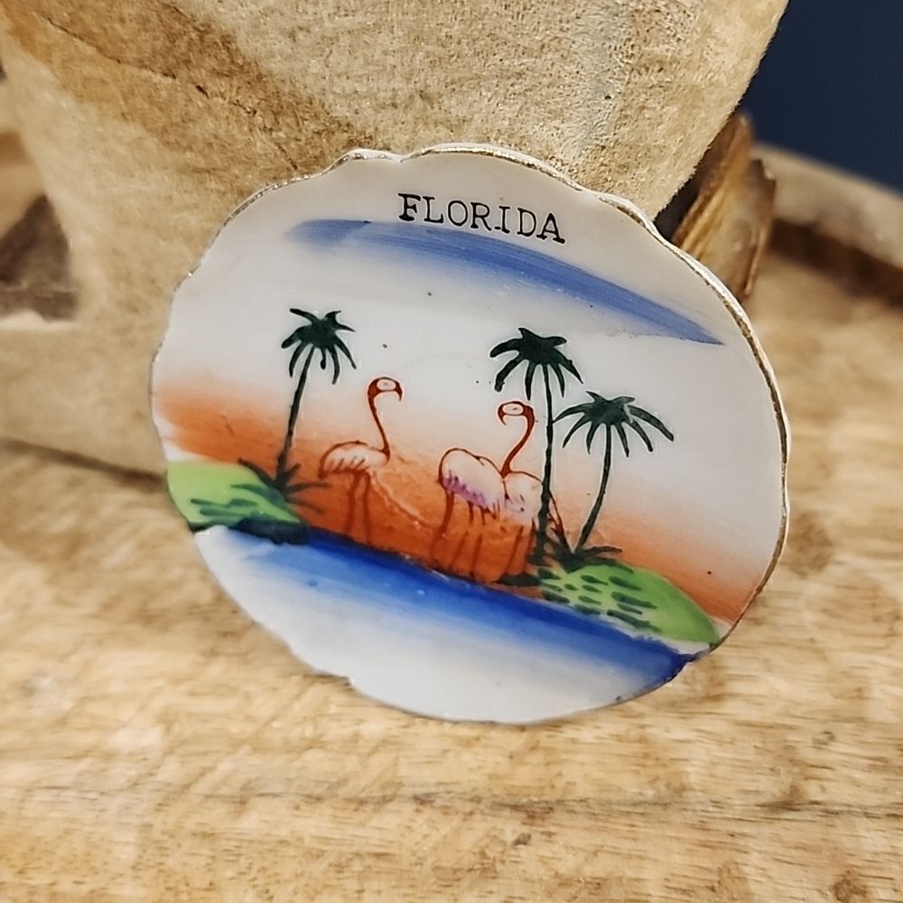 Butter Pat Miniature Vintage Flamingo and Palm Tree Trinket Plate